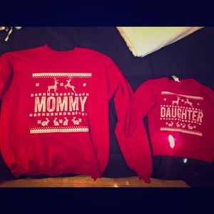 Matching mom and daughter Christmas sweaters, medium and 2t